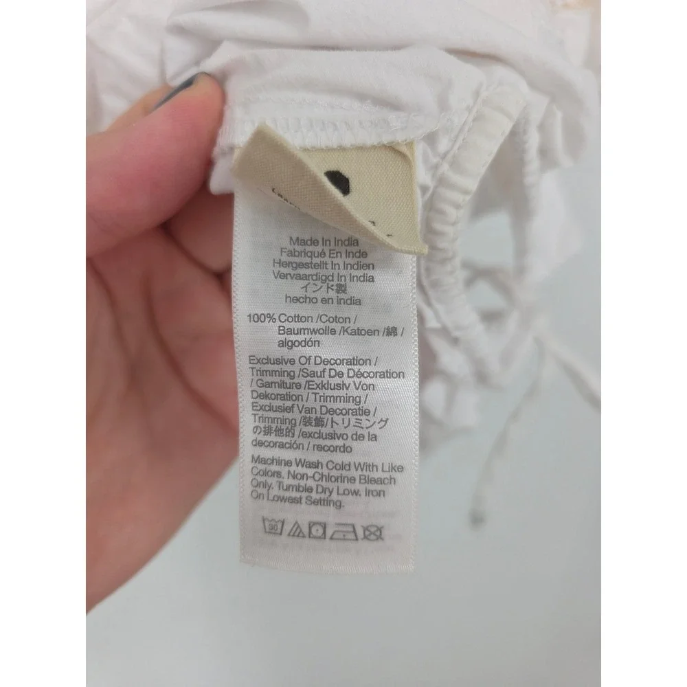 Madewell White Embroidered Flower Poplin Puff Sleeve Cutout Crop top Size Medium